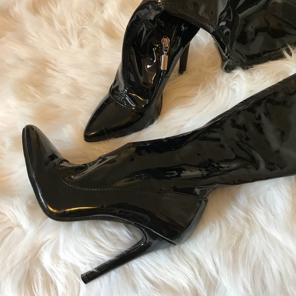 Black Faux Leather Forever 21 Pointed Toe Heels